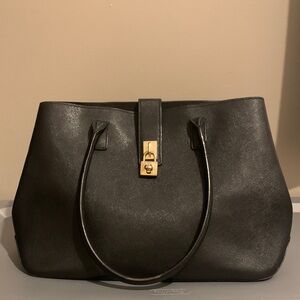 Henri Bendel Black Tote Bag with Gold Accent